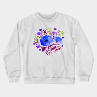 Watercolor poppies bouquet - electric blue and purple Crewneck Sweatshirt